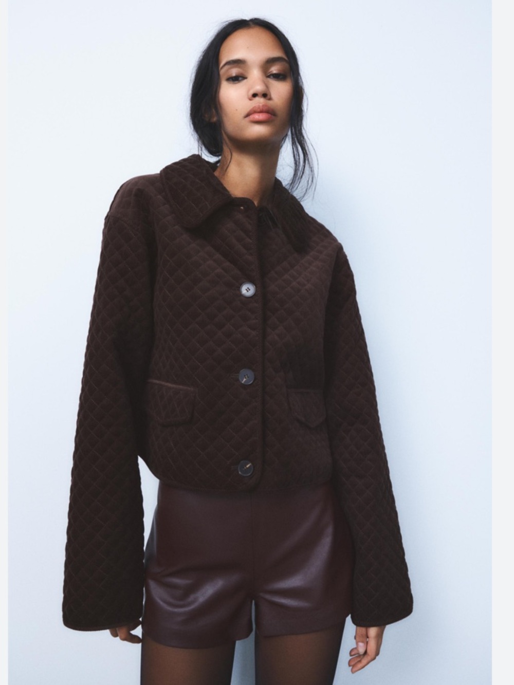 Zara Brown Quilted Corduroy Jacket XS Diamond Stitch Blogger Favorite Coat